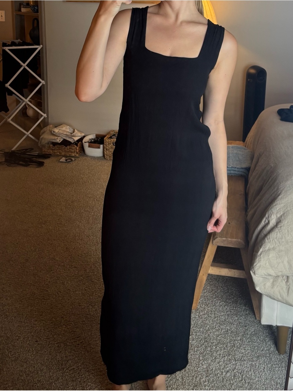Reformation Black Square-Neck Midi Dress